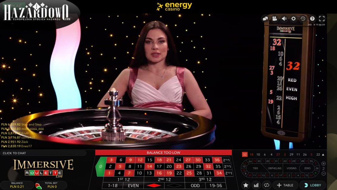 Ruletka na żywo w internetowym kasynie Energy