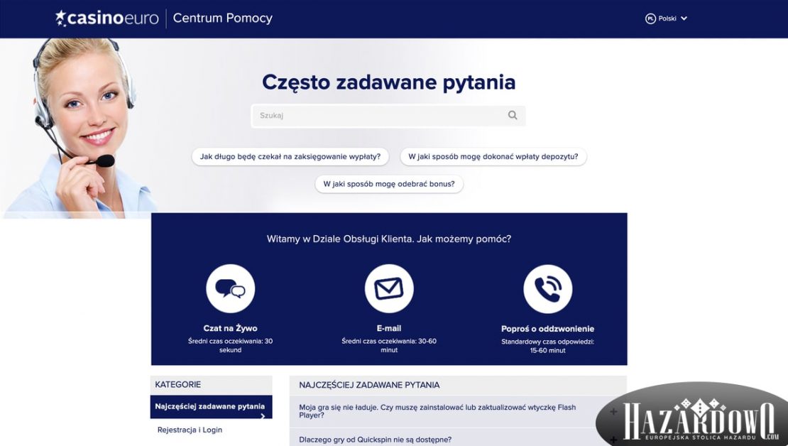 Recenzja kasyna online Casino Euro w portalu Hazardowo - Obsługa Klienta